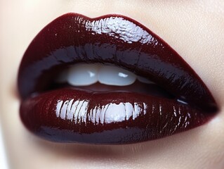 Fototapeta premium A detailed close-up of dark brown lips with a smooth texture and a slight gloss, isolated on white background 