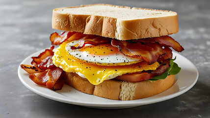 Delicious egg sandwich with cheese and bacon