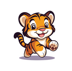 Cartoon Illustration of a Smiling Orange Tiger with Black Stripes