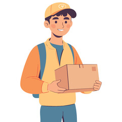 A delivery boy carrying a box vector illustrations on white background