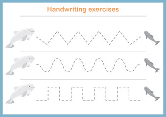 Basic writing exercises. Trace line worksheets for children. Preschool handwriting practice. Vector illustration. A4 - ready to print format