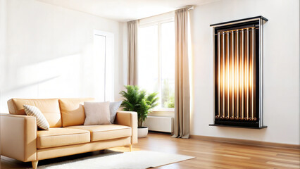 Fototapeta premium Modern bright living room with a large window and sunlight