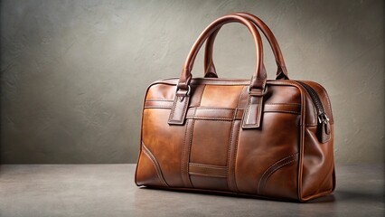Modern leather handbag on gray background