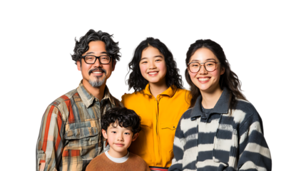 A Cheerful Family Portrait Displayed as a PNG Cutout, Set Against a Transparent Backdrop, Suitable for Marketing Materials and Digital Artworks.