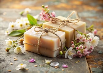 Artisan Pastel Natural Soaps Displayed with Floral Accents for Relaxing Home Decor