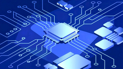 Futuristic Blue Tech Circuit wallpaper - AI Generated Abstract design