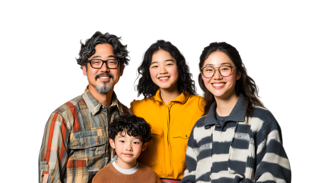 A Cheerful Family Portrait Displayed as a PNG Cutout, Set Against a Transparent Backdrop, Suitable for Marketing Materials and Digital Artworks.