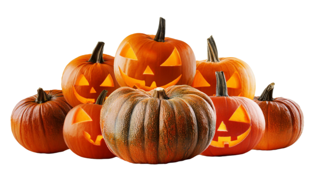 Set of Jack O Lantern Halloween pumpkin in pile single group