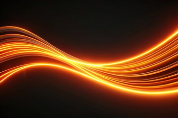 Obraz premium Modern orange light stripe and glowing neon tails on black background screensaver leading lines