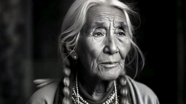 ultra-realistic portrait (old Native American woman), cinematic lighting