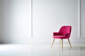 Fototapeta premium modern pink chair in background with white asymmetrical decor