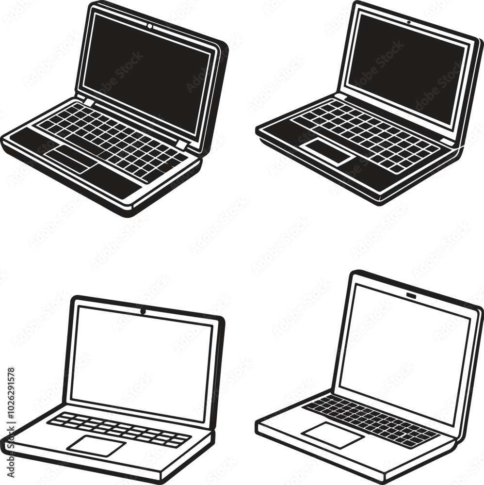 Wall mural laptop icons set. collection laptops or notebook computer. flat and line icon