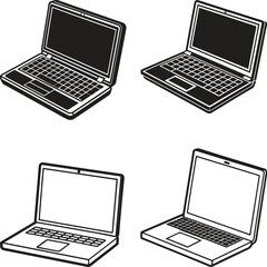 Laptop icons set. collection Laptops or notebook computer. Flat and line icon