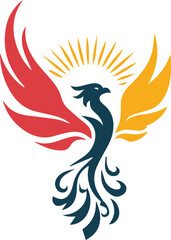 Obraz premium A logo for a Rooster with a sun and a draqon on it.