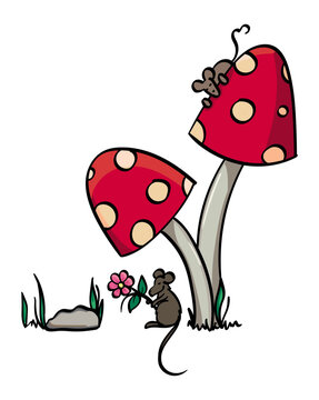 Border Frame Field Mice on Mushrooms