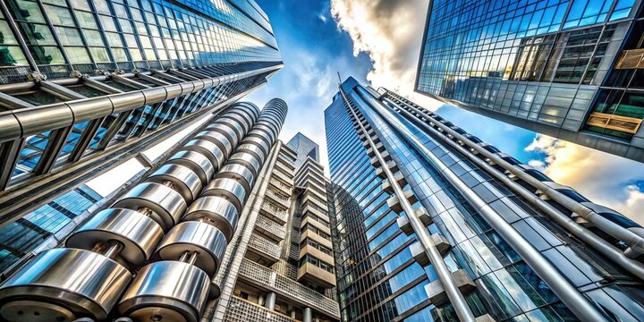 Modern skyscrapers seen from an asymmetrical angle