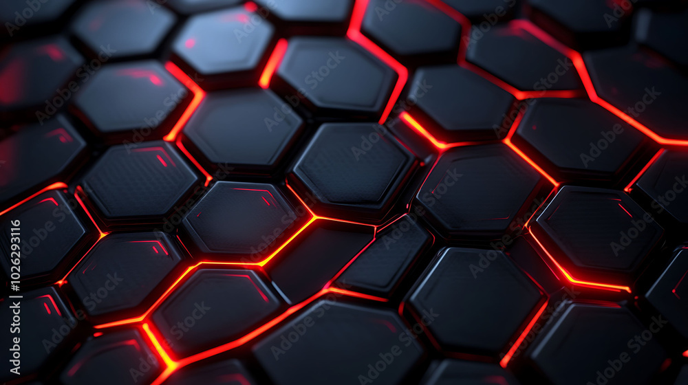 Aufkleber abstract geometric background with glowing red lines on a dark hexagonal pattern.