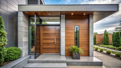 Modern steel and wood front door with clean lines and contemporary design