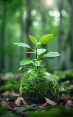 Emerald Ferns and Fungi in a Serene Forest Ecosystem