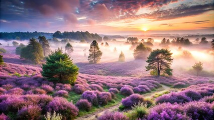 Surreal blooming heather enchants Meinweg National Park, revealing a dreamlike landscape where Limburg's border beauty awakens the imagination and captivates the senses.