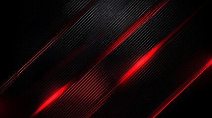 Fototapeta premium Abstract black background with red diagonal lines and glowing light.