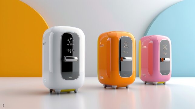 Colorful Gaming Consoles with Smart Speaker Display on Modern Surface