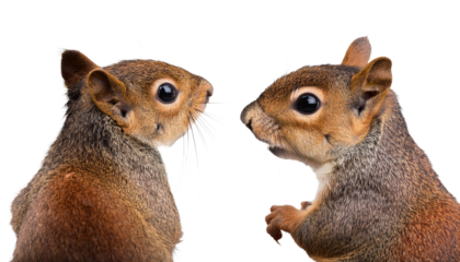 Squirrel, many angles and view portrait side back head shot on transparent background
