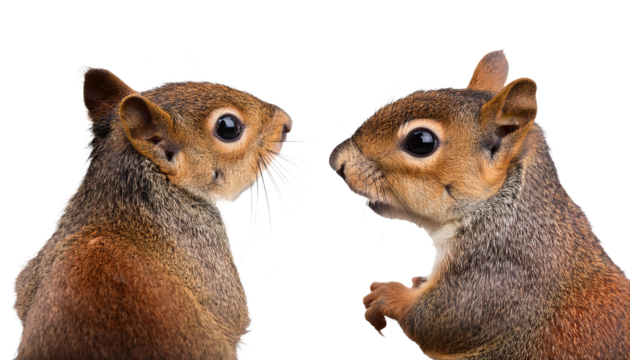 Squirrel, many angles and view portrait side back head shot on transparent background