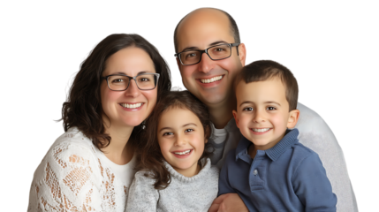 A Blissful Family Unit. PNG Cutout Isolated Against a Transparent Backdrop, Capturing the Essence of Happiness and Togetherness for Creative Uses.
