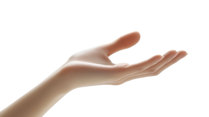 A graceful hand reaching out against a transparent background, symbolizing support and connection in a serene setting