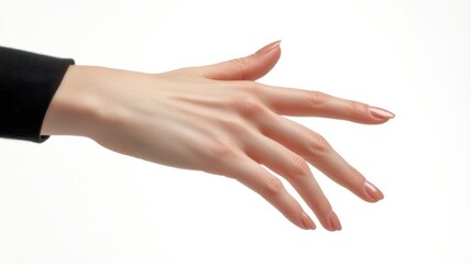 Elegant outstretched hand with manicured nails against a transparent background showcasing grace and beauty