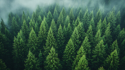 stunning aerial view showcases a vibrant forest, where lush green trees create a natural tapestry. This serene landscape symbolizes growth, tranquility, and the interconnectedness of nature