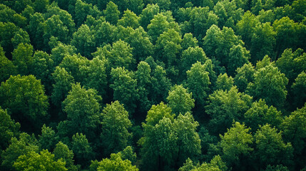 Naklejka premium stunning aerial view showcases a vibrant forest, where lush green trees create a natural tapestry. This serene landscape symbolizes growth, tranquility, and the interconnectedness of nature