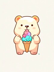 Cute Bear Eating Ice Cream