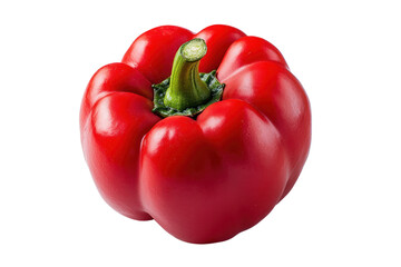 Fresh, vibrant red bell pepper with a glossy skin, showcasing its smooth texture and crisp edges, placed at an angle to emphasize its three-dimensional shape