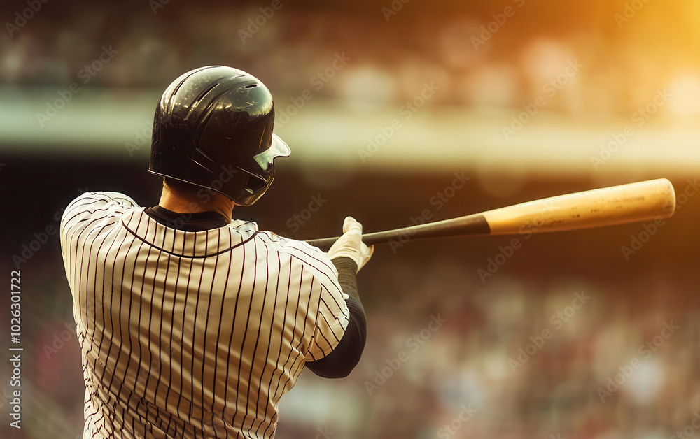 Wall mural Baseball player midswing in slow motion, capturing the power and precision, baseball, athlete in action