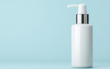 Closeup of a pumptop cosmetic bottle with creamy product dispensing, clean and minimal style, cosmetic bottle, beauty in action