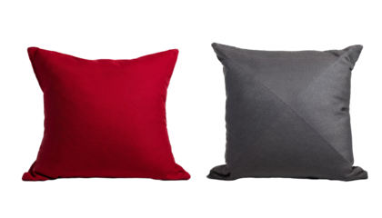 2 Collection set of red maroon grey gray blank cushion pillow cover, front side lying view