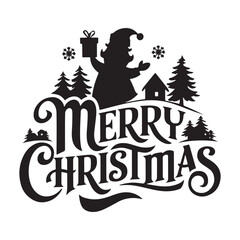 Merry Christmas typography silhouette vector art with element on white background