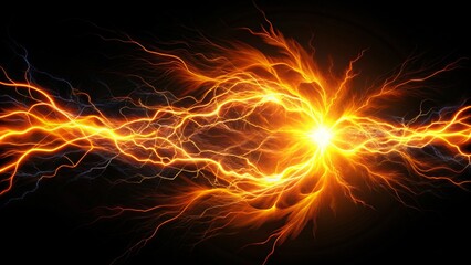 Vibrant orange lightning swirl effect against a black background creates captivating visuals that mesmerize and draw attention with its striking contrast and dynamic motion.