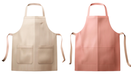 2 Set of pastel light pink beige blank apron restaurant cafe kitchen cook chef uniform, front and flay lay
