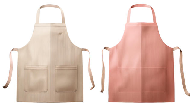 2 Set of pastel light pink beige blank apron restaurant cafe kitchen cook chef uniform, front and flay lay