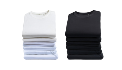3 Set of pile stack group of folded blank black grey gray white tee t shirt sweater round neck  on transparent background