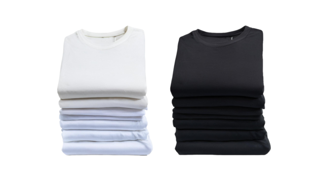 3 Set of pile stack group of folded blank black grey gray white tee t shirt sweater round neck  on transparent background