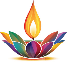Colorful diya with flame