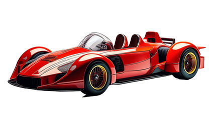 A bright red toy race car with sleek lines on transparent background
