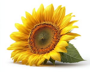 A detailed close-up of a yellow sunflower with visible texture in the petals and seeds, isolated on white background 