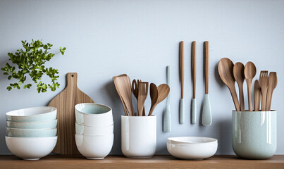 Modern kitchen countertop with domestic culinary