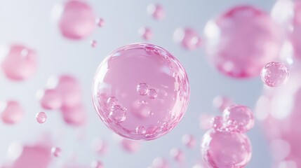 Pink bubbles floating on a light background creating abstract pattern