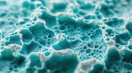 Turquoise porous material forming abstract relief background texture